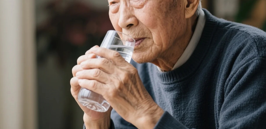 老人喝水